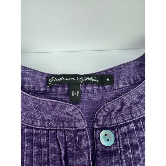 Gudrun Sjogden M Purple Linen Blend Pleated Henley Popover Women's Tunic Top - Picture 11 of 12